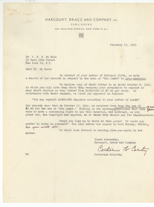 Letter from Harcourt Brace & Company to W. E. B. Du Bois