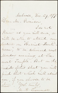 Letter from Mary Ashton Livermore, Melrose, [Mass.], to William Lloyd Garrison, Dec[ember] 29, 1877