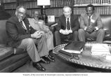 Senator Henry M. Jackson hosting Seattle area African-American leaders, Reverend Samuel B. McKinney, Reverend B.A. Taylor, and James L. Williams in his office at the Senate Office Building in Washington, D.C., April 1, 1981