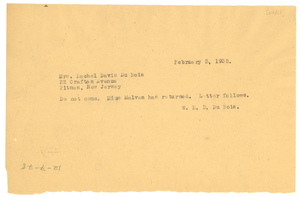 Telegram from W. E. B. Du Bois to N.A.A.C.P.