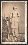 [Lieutenant Colonel Legh Wilbur Reid of 17th Virginia Cavalry Regiment and 36th Virginia Infantry Regiment in uniform with crutches and amputated leg]