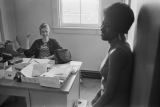 Mary Ellen Gale at her desk at the Southern Courier office in the Frank Leu Building in Montgomery, Alabama.