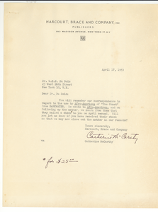 Letter from Harcourt Brace & Company to W. E. B. Du Bois