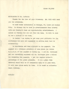 Memorandum from W. E. B. Du Bois to John Hope