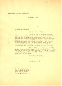 Letter from W. E. B. Du Bois to Chicago Defender