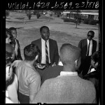 Baseball player Johnny Roseboro speaking with students at Ralph J. Bunche Junior High School in Los Angeles, Calif., 1966