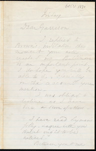 Letter from Wendell Phillips, to William Lloyd Garrison, [October 1870]