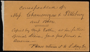 Copies and extracts of correspondence of Mess. Chamerovzow and Pillsbury and others from Mary Anne Estlin, [Bristol, England?], to Samuel May, [1855?]