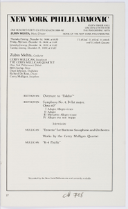 New York Philharmonic Printed Program (Young People's Concert), Dec 16, 1989 at Avery Fisher Hall in Manhattan, NY; Zubin Mehta, conductor.