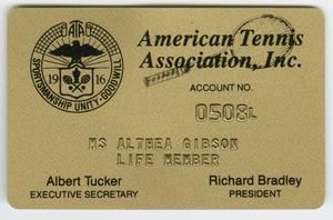 Membership card to the American Tennis Association for Althea Gibson