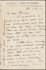 Letter from James Miller M'Kim, Philadelphia, [Pa.], to William Lloyd Garrison, Feb[ruary] 9th [1864]