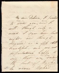 Letter from Deborah Weston, Boston, [Mass.], to Ann Bates Weston, Wednesday -- no [sic]-- Thursday noon, [1835-1837?]