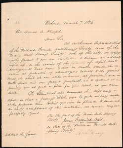 Letter from Maine Anti-slavery Society, Portland, to Portland Female Anti-Slavery Society, March 7. 1834