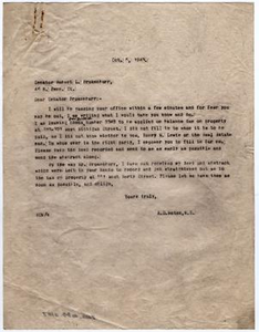 Letter from Dr. Edwin D. Moten to Senator R. L. Brokenburr, October 5, 1943