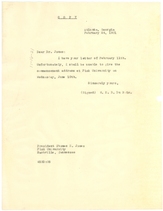 Letter from W. E. B. Du Bois to Fisk University