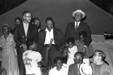 Floyd McKissick addressing an audience at night during the "March Against Fear" through Mississippi, begun by James Meredith.