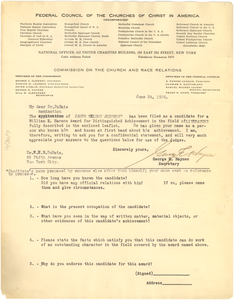 Letter from Federal Council of the Churches of Christ in America to W. E. B. Du Bois