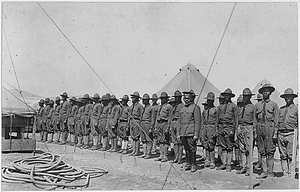 Company of [African American] troops that make up labor battalion, Governor's Island, New York.