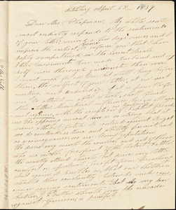 Thumbnail for Letter from Eliza Fuller Gill, Fitchburg, [Massachusetts], to Maria Weston Chapman, 1839 April 28