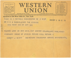 Letter from Emmett J. Scott to W. E. B. Du Bois