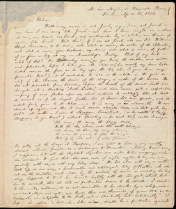 Letter from William Lloyd Garrison, At bro[ther] May's, in Hayward Place, Boston, [Mass.], to Helen Eliza Garrison, April 16, 1836