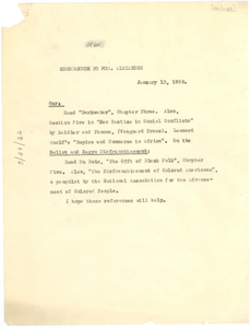 Memorandum from W. E. B. Du Bois to Lillian Alexander