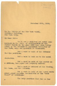 Letter from W. E. B. Du Bois to the New York World