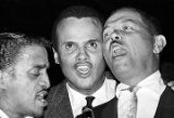 Sammy Davis Jr., Harry Belafonte, and probably Billy Eckstine performing at the "Stars for Freedom" rally at the City of St. Jude in Montgomery, Alabama, the night before the end of the Selma to Montgomery March.