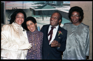 James Baldwin with (r. to l.) Irma McClaurin, Carlie Tartakov, and Onita Estes-Hicks at his 60th birthday celebration, UMass Campus Center