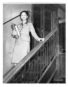 Law School: First Year Law Student Margaret Bush Standing Outside of Law Library