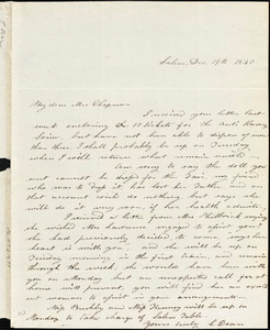 Thumbnail for Letter from Lydia Dean, Salem, [Massachusetts], to Maria Weston Chapman, 1840 December 19