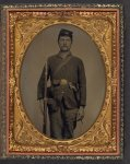 [Unidentified soldier in Union uniform with bayoneted musket, bayonet in scabbard, and cap box]