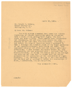 Letter from W. E. B. Du Bois to The Association of Colleges for Negro Youth