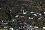 An October 2017 aerial view of Maine's "Two Lights," two lighthouses within proximity of each other, on Cape Elizabeth