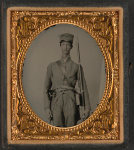 [Unidentified soldier in Confederate uniform with bayoneted musket and pistol]