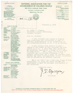 Letter from the National Association for the Advancement of Colored People to Rufus E. Clement