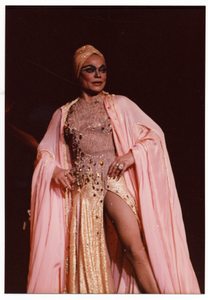 Performance photo of Eartha Kitt (gold turban)]. [color photoprint