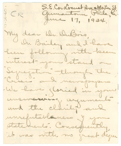 Letter from E. Pearl and R. W. Bailey to W. E. B. Du Bois