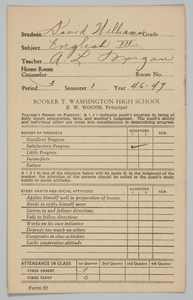 Report card for English III belonging to David Williams