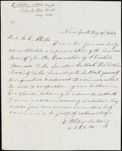 Thumbnail for Letter from E. Whitney, [New York], to Amos Augustus Phelps, 1843 May 11