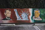 Lincoln, Statue of Liberty and Cesar Chavez, Restaurant Paseo San Miguel, Salvadorian Cuisine, 1560 West Martin Luther King Blvd. at La Salle St., Los Angeles, 2016