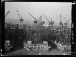 [Untitled photo, possibly related to: Baltimore, Maryland. Way no. 8 of the Bethlehem-Fairfield shipyards, showing the Liberty ship Frederick Douglass in its early stage of construction]