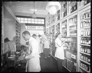 Pinkett's Drug Store, '39 [interior with five pharmacists: cellulose acetate photonegative]