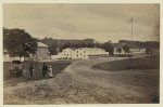 [Cavalry depot at Giesboro, Md. Soldier facing man and girl with people in horse-drawn carriage in foreground]