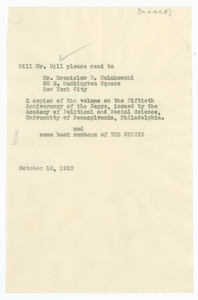 Memorandum from W. E. B. Du Bois to Augustus Granville Dill