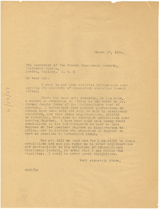 Letter from W. E. B. Du Bois to Church Missionary Society