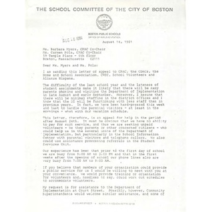 Letter, Carmen Pola and Barbara Meyers, August 14, 1981.