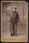 [Spanish American War, Infantry, holding Krag rifle with fixed bayonette, cartridge belt]