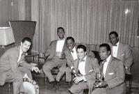 Lambda Chi Alpha (LXA) fraternity house party with musicians, 1957