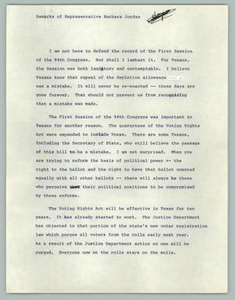 Remarks of Representative Barbara Jordan